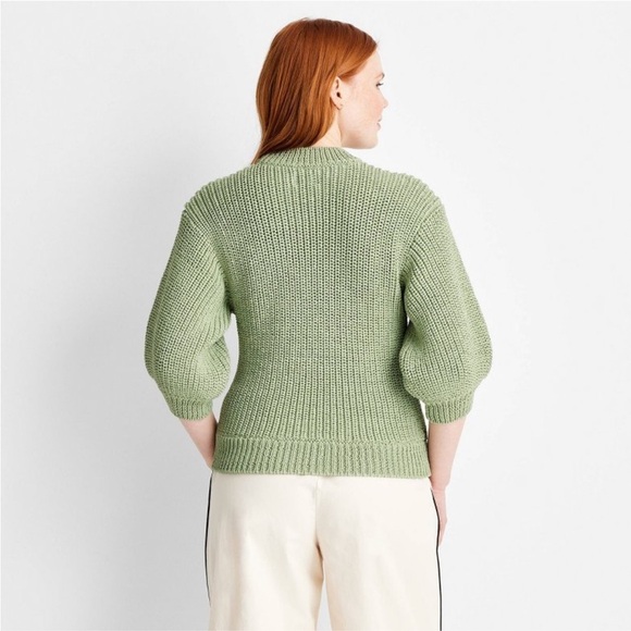 Women's Bubble Sleeve Crewneck Sweater - Future Collective Light Green L NWOT - Picture 4 of 4